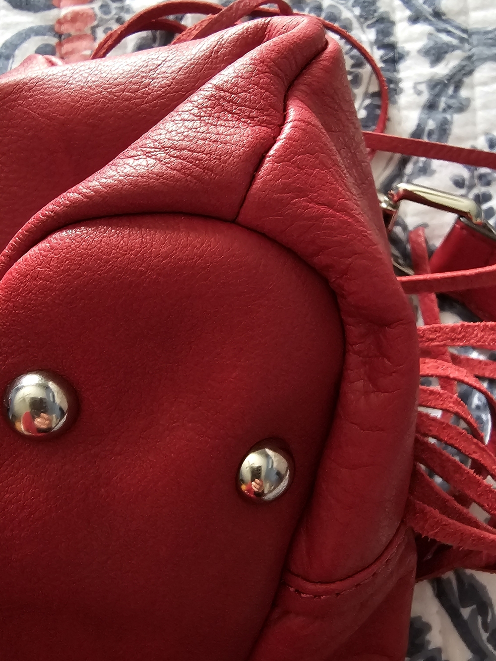 b. makowsky Red Leather Fringe Hobo Shoulder Bag - Picture 8 of 15